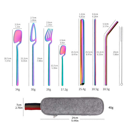 Set Posate Stainless Steel Straw Combination Knife, Fork And Spoon Outdoor Travel Camping Portable Tableware Set