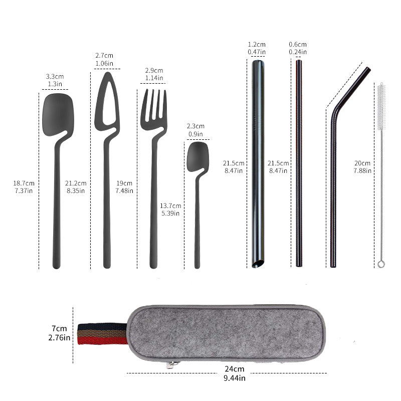 Set Posate Stainless Steel Straw Combination Knife, Fork And Spoon Outdoor Travel Camping Portable Tableware Set