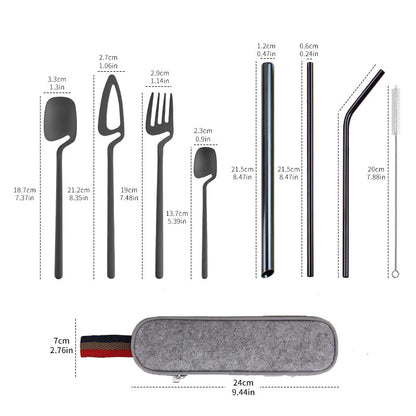 Set Posate Stainless Steel Straw Combination Knife, Fork And Spoon Outdoor Travel Camping Portable Tableware Set