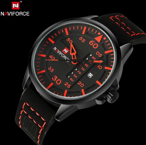 NAVIFORCE Men's Leather Army Military Quartz Watches