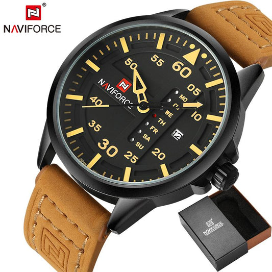 NAVIFORCE Men's Leather Army Military Quartz Watches