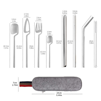 Set Posate Stainless Steel Straw Combination Knife, Fork And Spoon Outdoor Travel Camping Portable Tableware Set