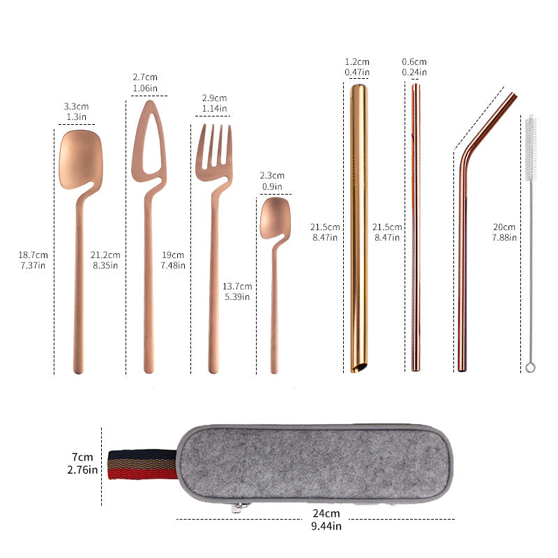 Set Posate Stainless Steel Straw Combination Knife, Fork And Spoon Outdoor Travel Camping Portable Tableware Set