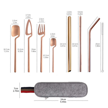 Set Posate Stainless Steel Straw Combination Knife, Fork And Spoon Outdoor Travel Camping Portable Tableware Set